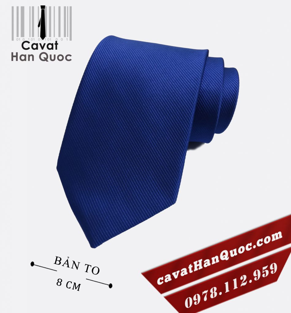 Cà vạt xanh dương gân tăm cao cấp bản to 8 cm