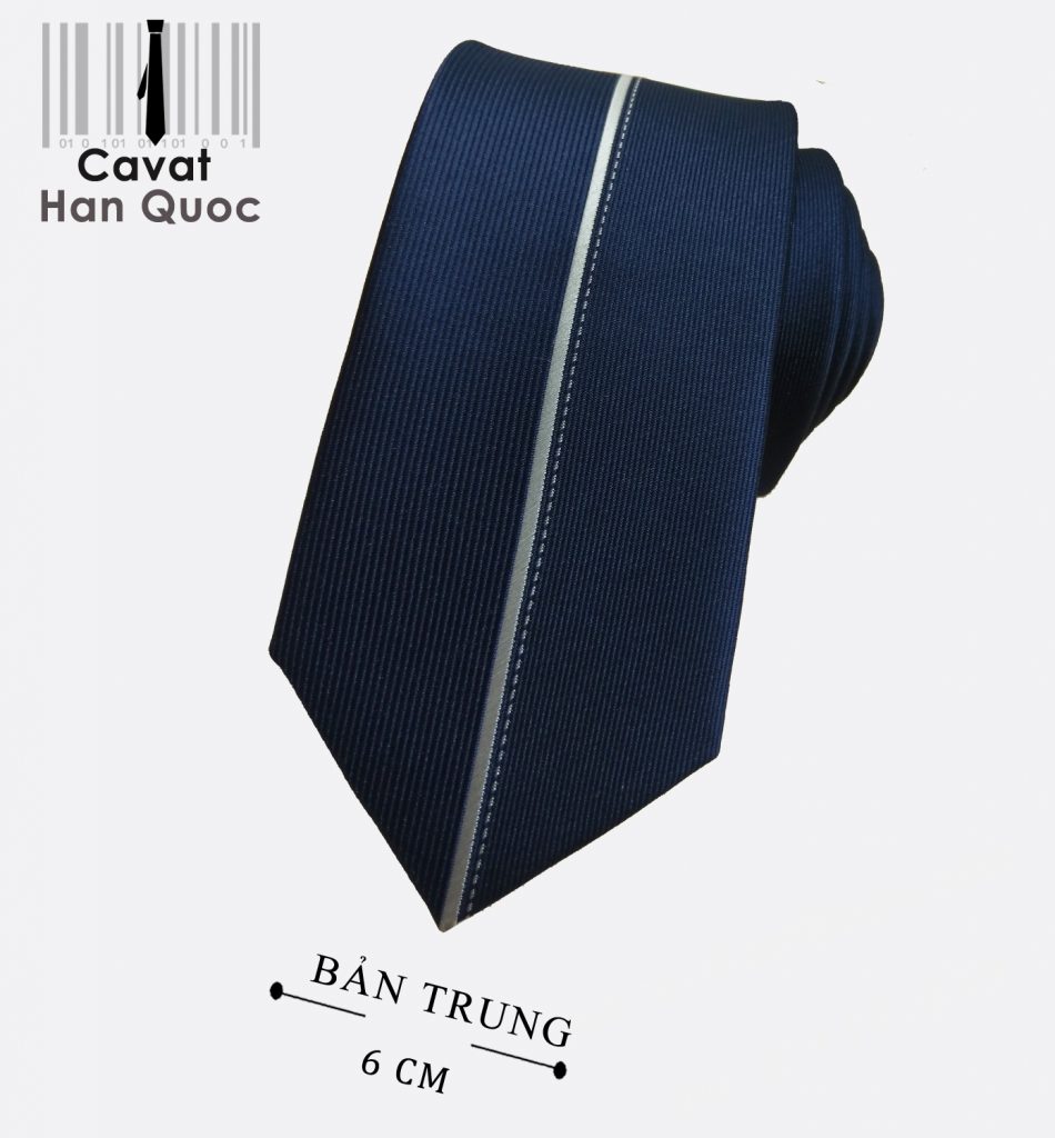 Cà vạt xanh than sọc giữa trắng bản nhỏ 6 cm