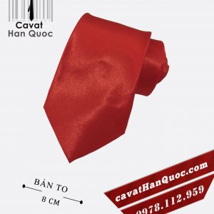 Cà vạt đỏ tươi vải bóng bản to 8 cm