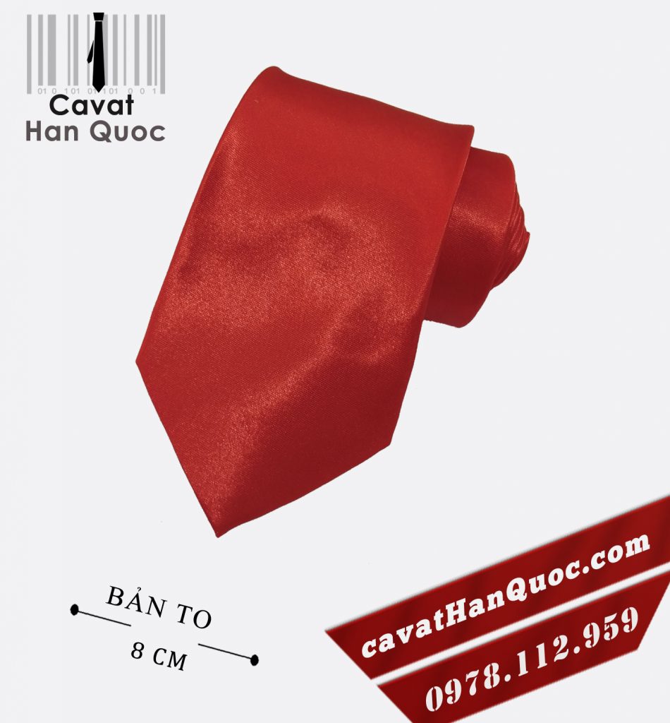 Cà vạt đỏ tươi vải bóng bản to 8 cm