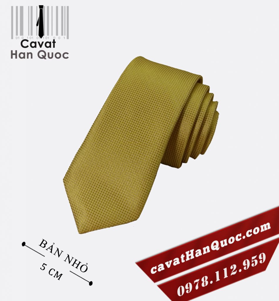 Cà vạt vàng đồng vải ô vuông bản nhỏ 5 cm