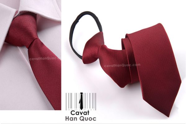 Cà vạt thắt sẵn khóa kéo màu đỏ mận